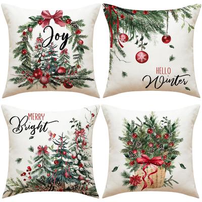 Christmas Floral Print Pillow Case Home Linen Garland Wind Chime Decorative Cushion Cover Pillow