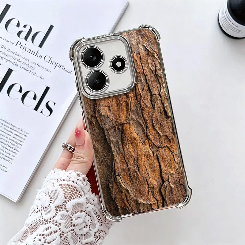 

Vintage Wood Grain Pattern Soft Phone Case For Xiaomi Redmi Note 14 15 Pro Plus 13 12 11S 11T 5G 10 9S 9 Plating Anti-Fall Funda Redmi Note 14 5G