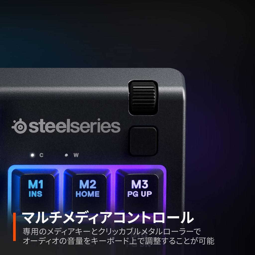 SteelSeries Apex 3 TKL Tenkeyless Wired Gaming Keyboard, US English Layout, Quiet Switches, IP32 Water Resistant, 24-Key Simultaneous Press, Black