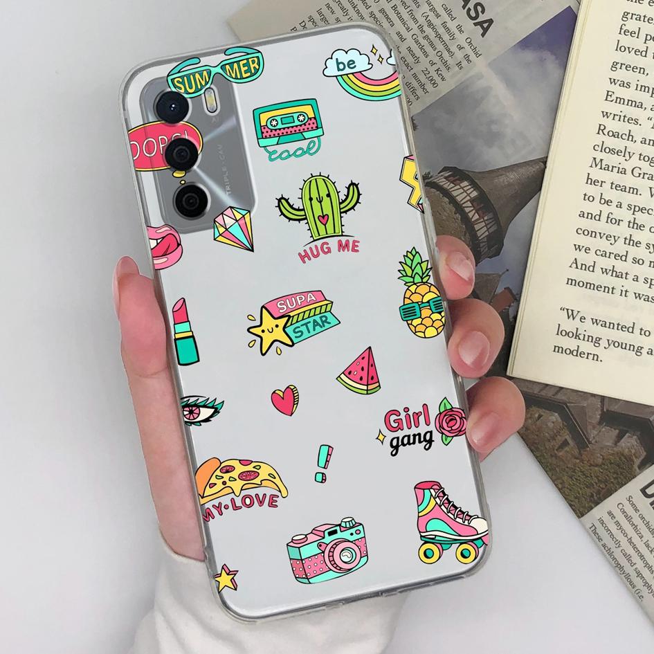 For Oppo A15 A15S A16 A16S A17 A17K A35 A58 Phone Cases Beautiful Blue Butterfly Flowers Pattern Transparent Silicone Anti Slip Housing For Oppo Shell