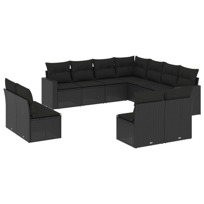 VidaXL Garden Lounge Set 11 Pcs with Cushions Black Braided Resin 3251462