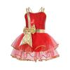 Girls Christmas Dance Dress Double Spaghetti Straps Sleeveless Shiny Sequins Bow Cami Leotard Bodysuit