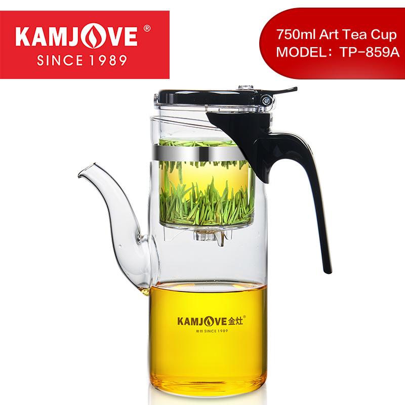 KAMJOVE Teapot One-button Filtering Tea Separation Kettle High Borosilicate Glass Tea Pot Transparent Art Tea Cup Kettle 750ml