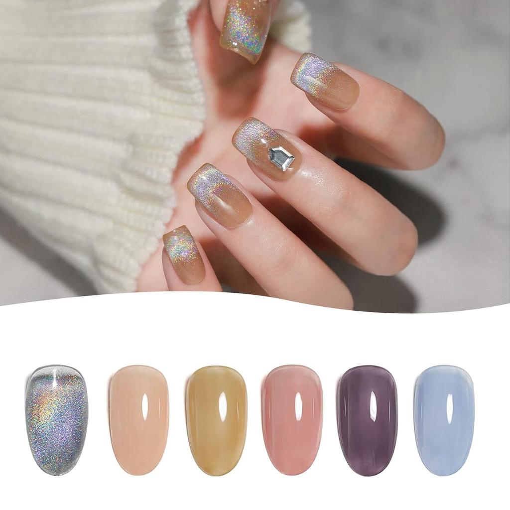 Coikaze Magnetic Gel Oval Cat Eye Gel Set Galaxy Color Gel Cat Eye Compatible 6-Color UV/LED (Rainbow)
