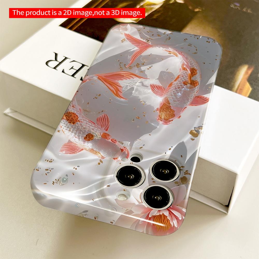 2DFlat Pink Koi Fish & Lotus Water Art Phone Case All inclusive film hard phone case, compatible with iPhone 18 Pro Max 17 16 15 14 13 12 11