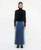 Teulimingbeodeu Curved Pocket Cut Denim Skirt [ Blue ]