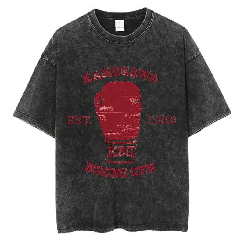Loose Design Retro Washing Black Cotton Washing Cartoon Old Street Short-sleeved Men's T-shirt