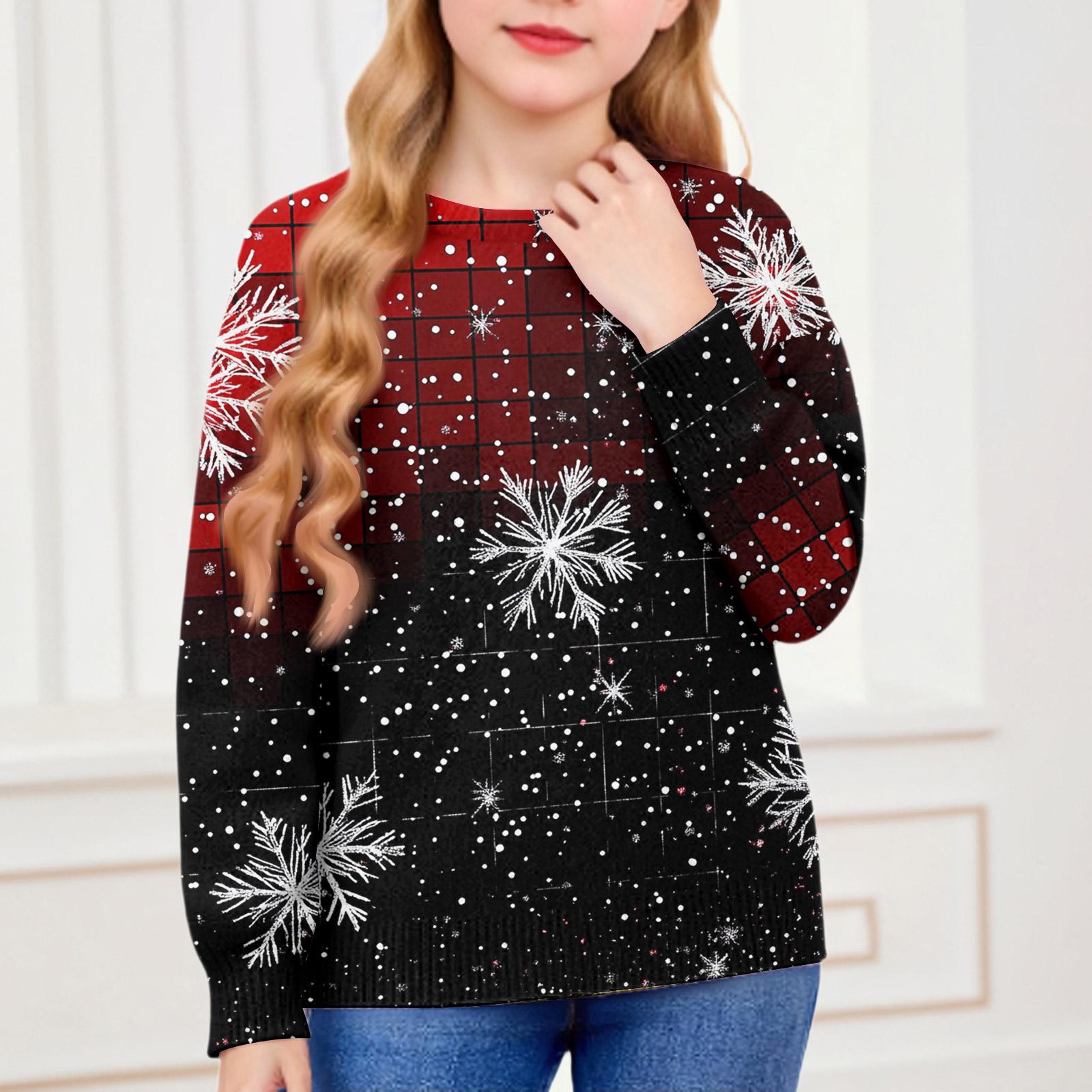 

Рождественские свитшоты для детей мальчиков и девочек вязаный свитер милая рубашка осенний пуловер с круглым вырезом топы 110 красный