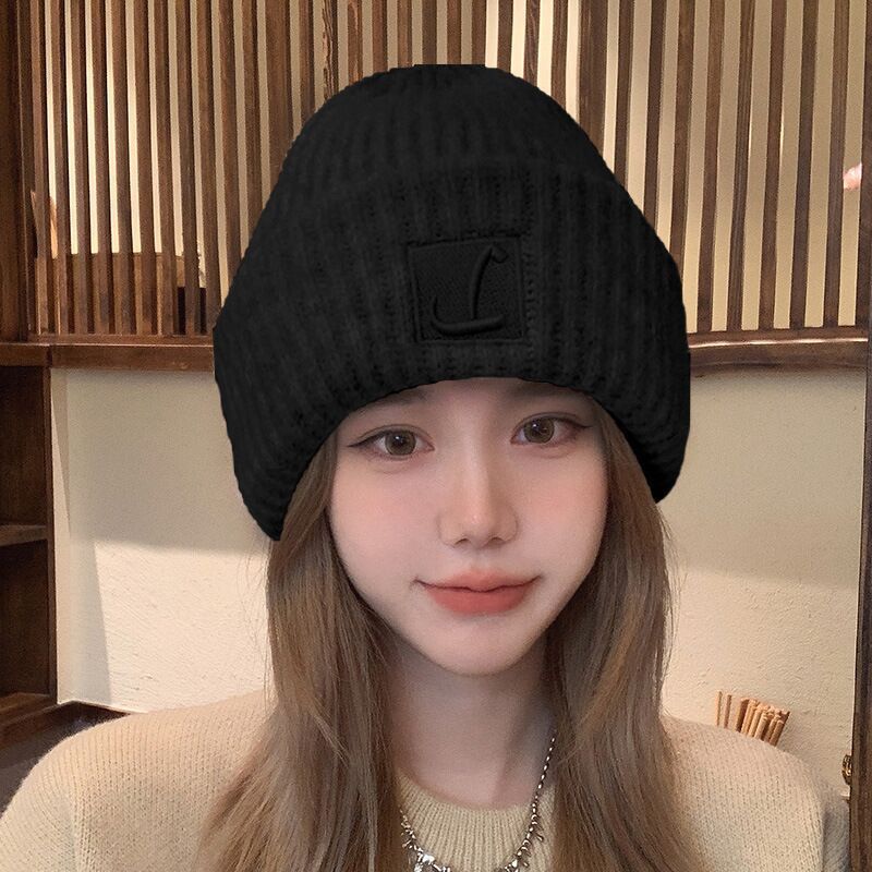 Hat Autumn and Winter Fashion Korean Version Knitted Hat Stacked Big Head Big Brim Wool Hat Versatile Face Small Warm Cold Hat