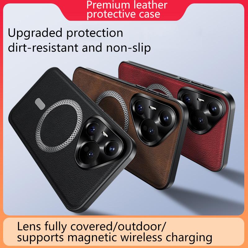 For Huawei Pura 70 P70 Case Magnetic Elegant Leather Wear-Resistant Lens Fully Covered Non-Slip Grip Edge Cover Shell