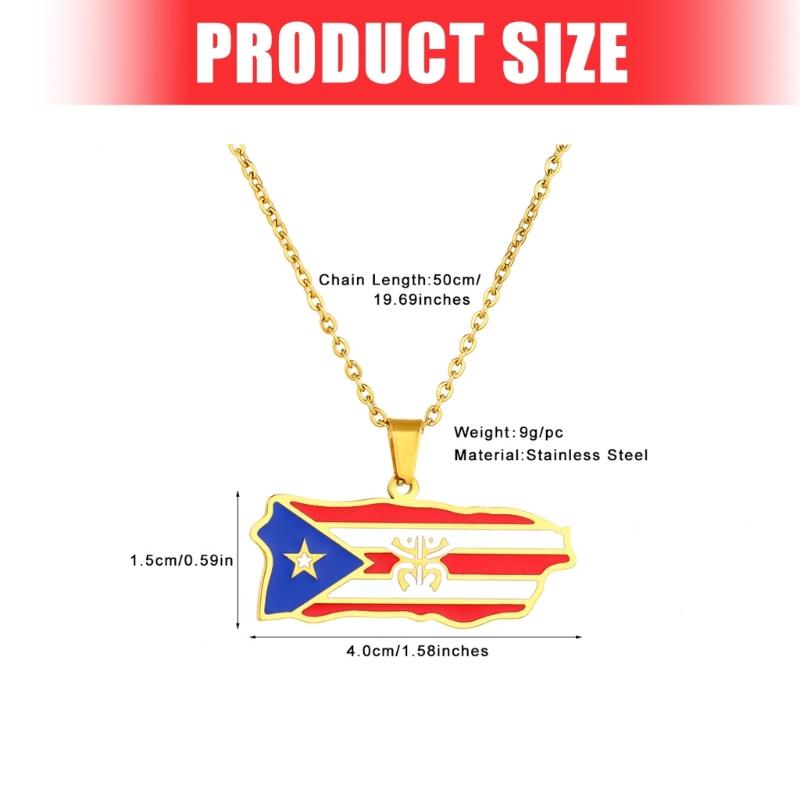 Puerto Rican Map Pendant Necklace with Enamel Style Charm and Polished Chain for Daily Wear, Parties and Gifts