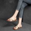 Fashion 1.5CM Literary Style Women Flat Slippers Summer Cross Genuine Cow Leather Open Toe Slip On Slippers Low Heel Casual Slides