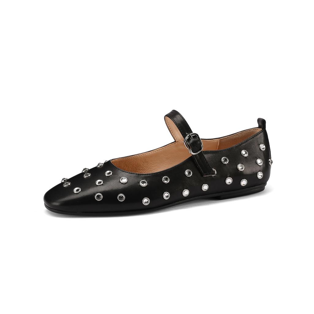 Módní křišťálové nýty baleríny ženy semišová kůže mary janes kotníkový pásek mokasíny dámské letní jarní nýtované mokasíny pohodlné mokasíny