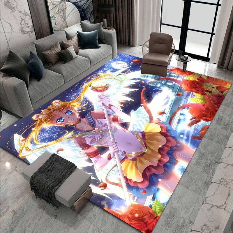 3D printed Sailor Moon pattern rug, large-area non-slip washable rug,, suitable for bedroom home décor.22