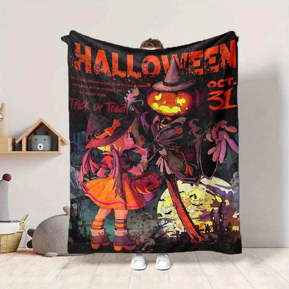 1pc Halloween Pumpkin Blanket, Lightweight Flannel Throw Blanket For Sofa, Bed, Travel, Camping, Living Room, Office, Couch, Chair, And Bed