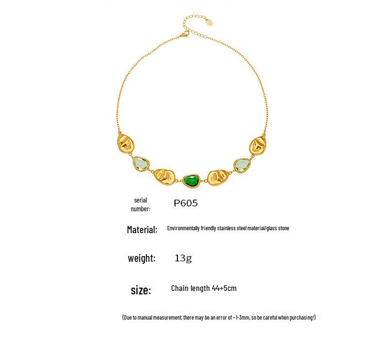 Elegant Multi-Faceted Glass Stone Clavicle Necklace - Transparent Water Drop Design, Light Luxury Style, Stainless Steel