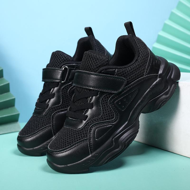 Children's White and Black Sports Shoes - Winter Leather for Boys & Spring/Fall Mesh for Girls