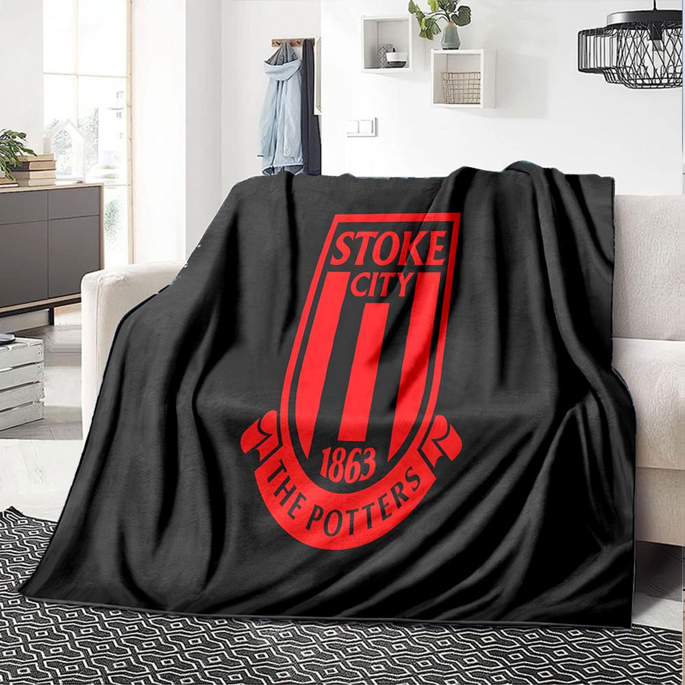 Stoke City Football Club Flannel Blanket, Soft Polyester, Modern Design, All-Season for Camping, Travel, Gifts for Holidays or Birthdays