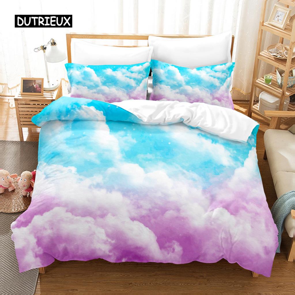 Sada povlečení Clouds Iridescent Dream Cloud Sada ložního prádla Ženy Kawaii Estetický styl King Size 2/3 ks Polyesterový povlak na přikrývku