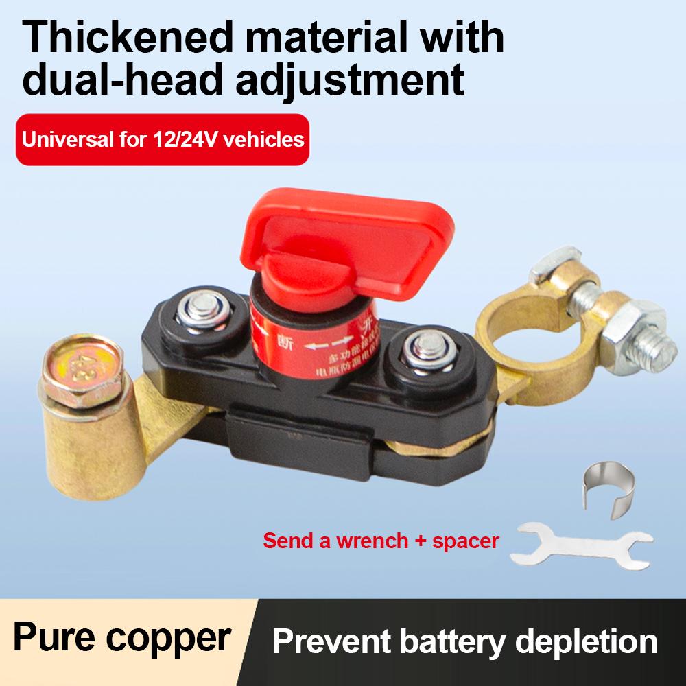 Full Copper Car Battery Disconnect Switch with LED Indicate Light 12-24V Bidirectional Rotating Power Cut Off, Universal Side Post