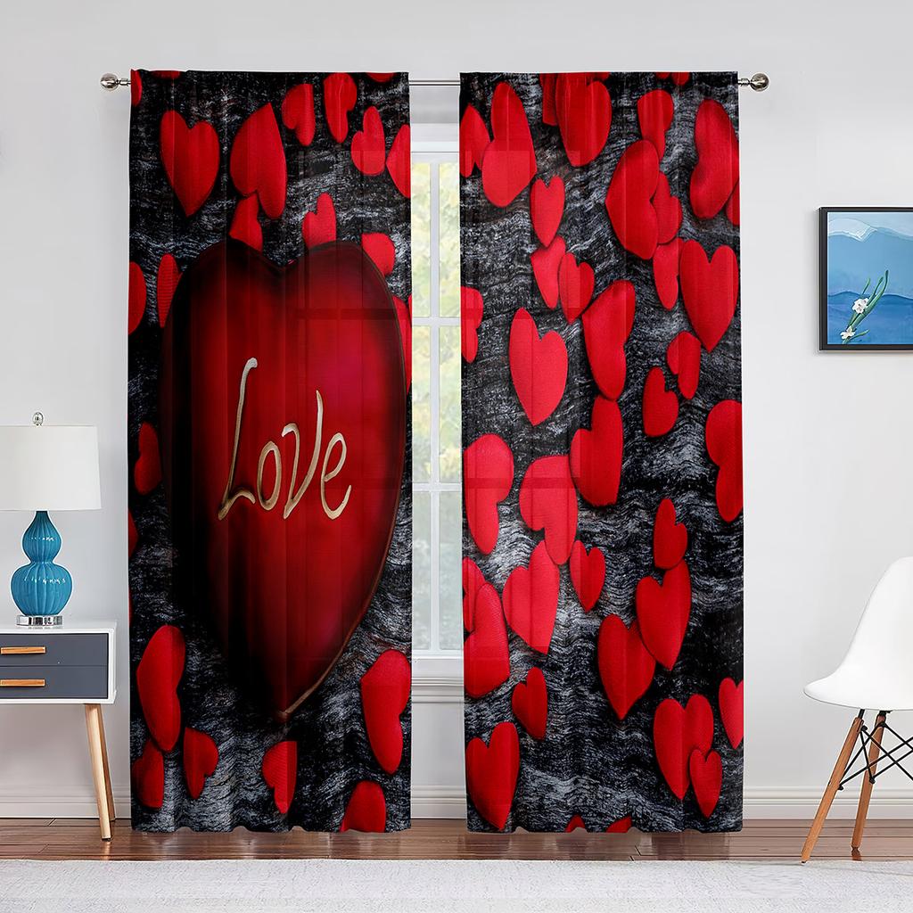 Valentine's Day with Love Hearts Pink Sheer Voile Curtains for Living Room Bedroom Kids Room Decor Tulle Window Treatment Drapes
