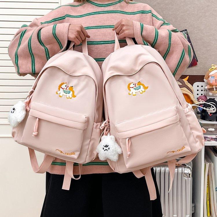Schoolbag Korean version ins cartoon pony backpack women's large capacity college style student schoolbag simple versatile casual backpack