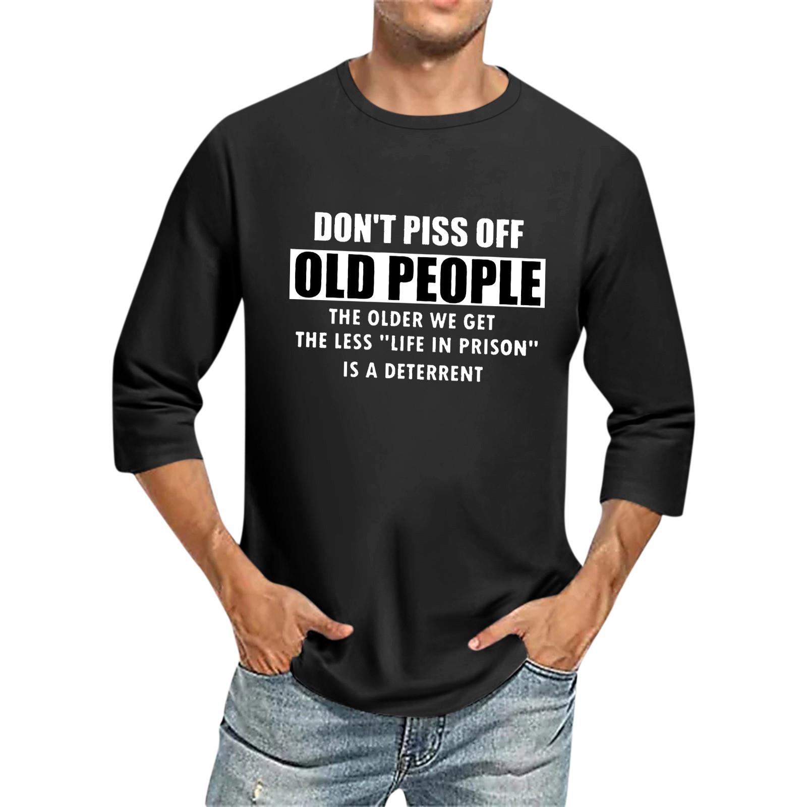 Men S Round Neck Three-Quarters Sleeve Top Casual Fashion T-Shirt M чёрный