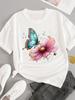 (Asian Size) sweet flower feather Short Sleeve T-shirts Women's Top T Female Print  Fashion O-neck Casual Clothing  Graphic Tee