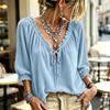 Women's Corduroy V-Neck Long Sleeve Top with Tie Front and Ruffle Trim