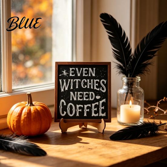 Standing Halloween Table Decor Wooden Coffee Photo Frame Retro Distressed Sign for Holiday Atmosphere Home Countertop Decor Rustic Autumn