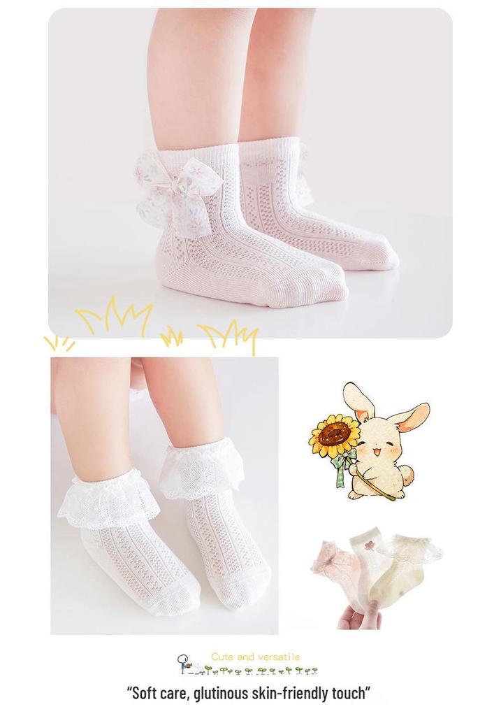 New Antibacterial Baby Socks: Spring/Summer Mesh, Antimicrobial, Seamless Cotton with Lace Design