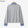 ZANZEA Women Casual Turn Down Collar Loose Long Sleeve Blouse