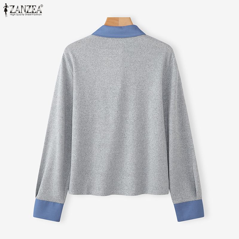 ZANZEA Women Casual Turn Down Collar Loose Long Sleeve Blouse