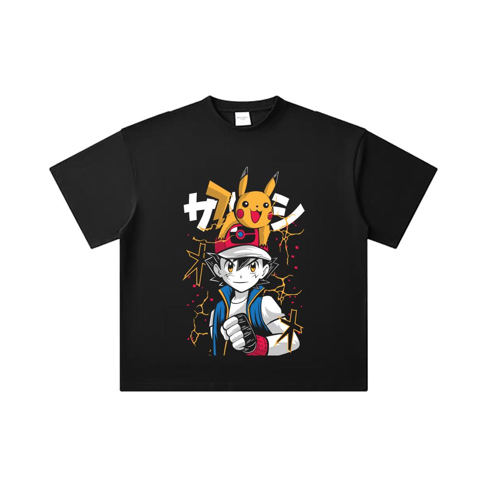 260 GSM Double Yarn 32 Count 100% Cotton Pokemon V2 Ash Print Unisex Heavy Cotton T Shirt