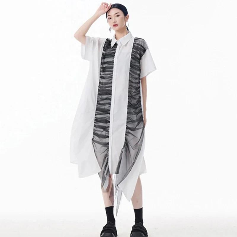 

XITAO Pleated Single Breasted Turn-down Collar Dress ZMY1201 One Size белый