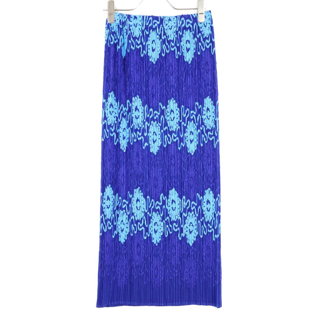 PLEATS PLEASE 2010 Blue Flower Print Long Skirt skirt 1 blueUsed