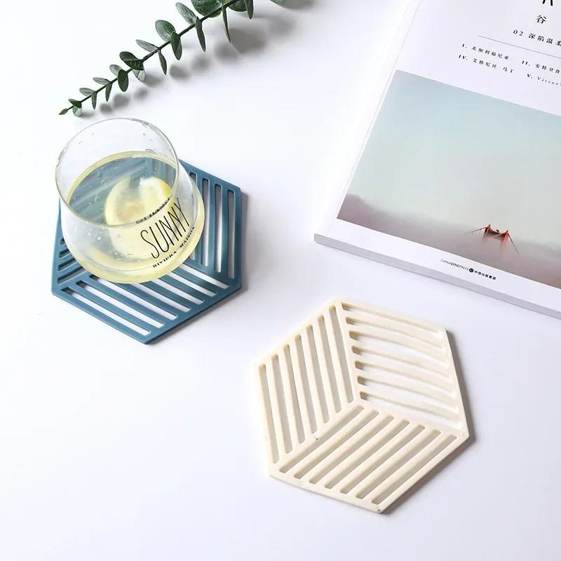 1/3/6PCS Rubber Tableware Insulation Mat Coaster Cup Hexagon Mats Pad Heat-insulated Bowl Placemat Home Decor Eco-friendly