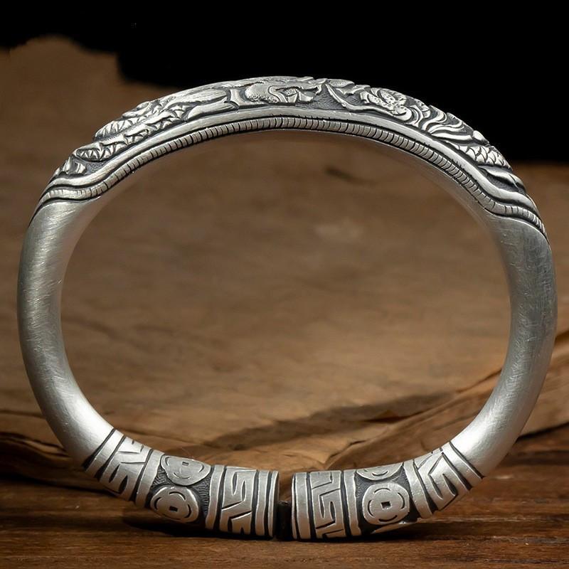 Sterling Silver Bracelet Horseshoe Shape Men's and Women's Open Silver Bracelet Foot Silver Retro Craftsmanship