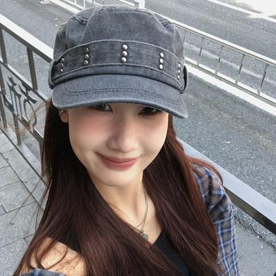 Y2k Peaked Cap Rivet Cadet Cap American Flat Top Hat  Travel