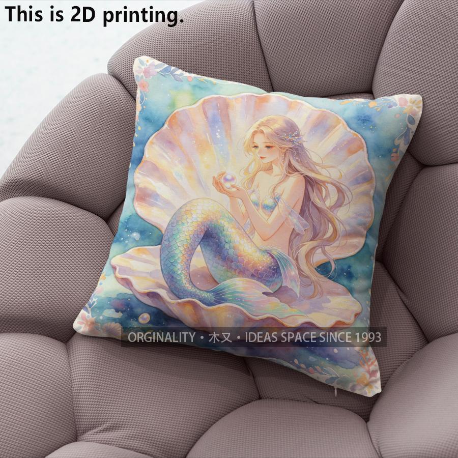 Mermaid Printed Square Throw Pillow Cases For Home Decor Pattern Cushion Cover Suitable For Sofa Bedroom Car Pillow Cover