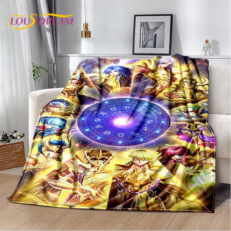 Cartoon Saint Seiya 3D Retro Anime HD Soft Blankets,Keep Warm Flannel Throw Blanket for Picnic Beds Sofa Home Bedroom Gifts Kids