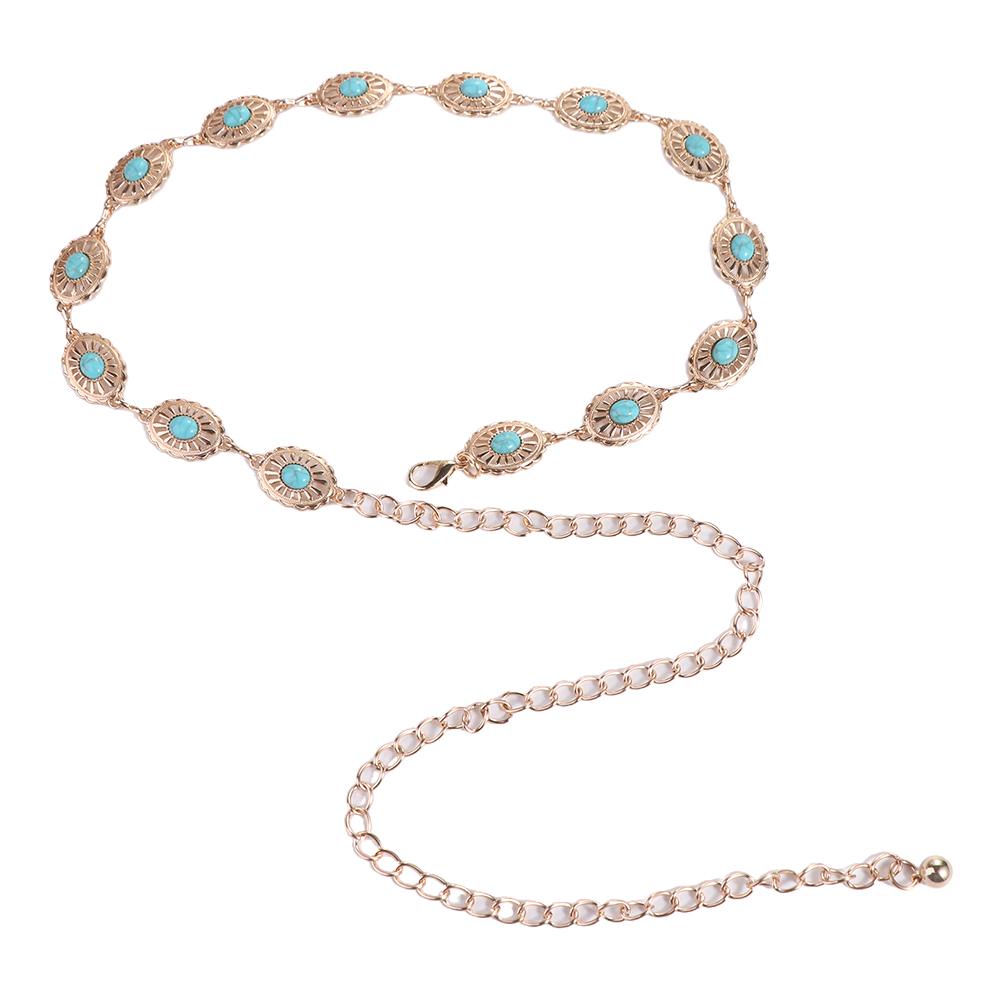 

Personality Dress Accessories Women Belts Y2K Punk Style Turquoise Metal Belt Ethnic Style Bohemian Belts Women Waist Chain