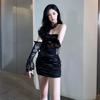 Sexy rückenfreies, trägerloses Kleid, schwarz, figurbetont, gerüscht, Nachtclub, Partykleider, schulterfrei, für Damen, Sommer