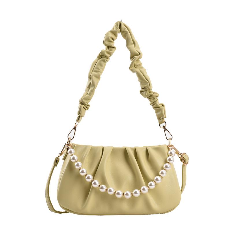 Niche design bag 2025 new women's bag simple shoulder bag wrinkle cloud bag pearl chain messenger bag