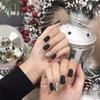 24Pcs Frosted Smoky Black Ripple Fake Nails Full Coverage Removable Press On Nails Finished Nail Stickers