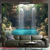 2D Jungle Cave Waterfall Wall Tapestry Blue Lagoon Background Cloth for Home Decor