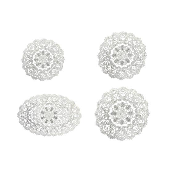 White Lace Placemat, Round Oval Vintage Doily, Embroidered Placemat Coaster for Cup Vase Dining Table Wedding Party Decor