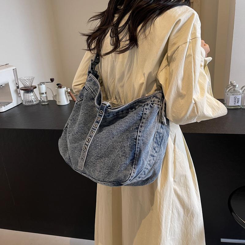 Große Tragetasche Damen Denim Schultertasche Unterarmtasche