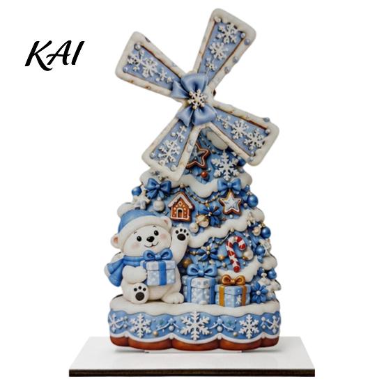 Holiday Seasonal Room Decor Christmas Windmill Wooden Ornament, Decorative Craft with Rotating Ornament Blades, Handmade Figurine for Home Tabletop