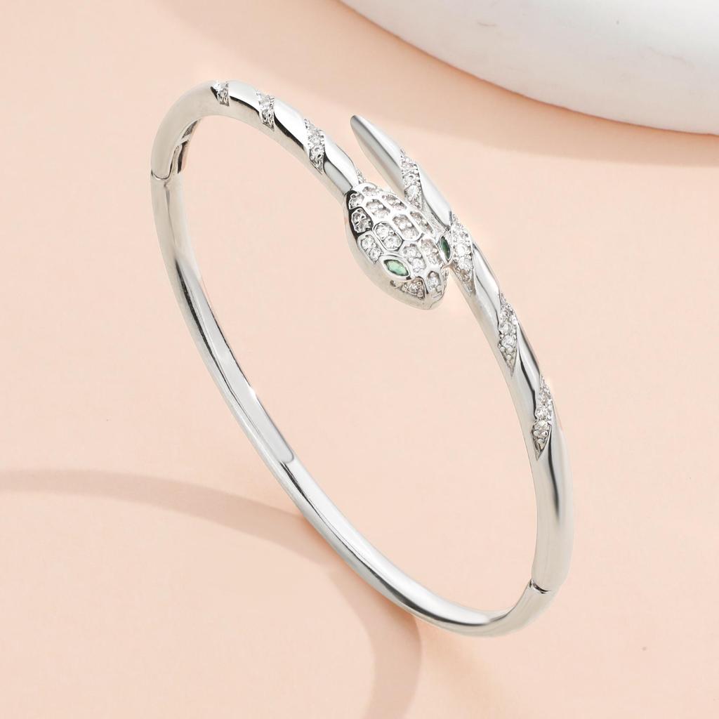 18K Gold Snake-shaped Zirconia Bracelet - European & American Design, Luxurious High-end Jewelry